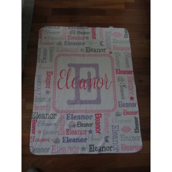 PERSONAL CREATIONS BABY NAME BLANKET  " ELEANOR " PINK AND LAVENDER SO SWEET - Picture 1 of 4
